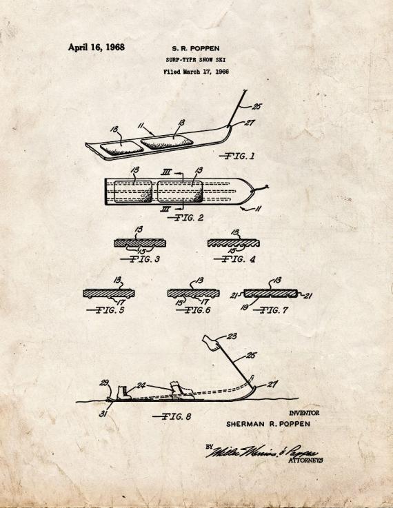 Surf-type Snow Ski Patent Print