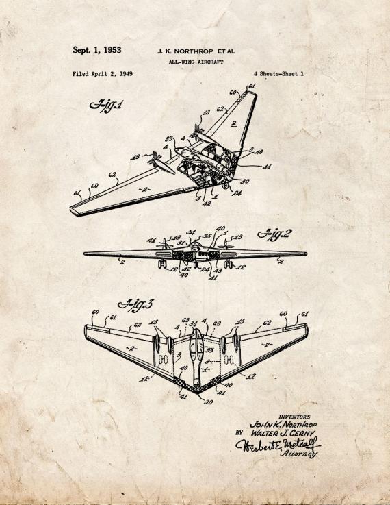 Northrop Grumman All Wing Aircraft Patent Print