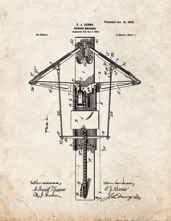 Rowing Machine Patent Print