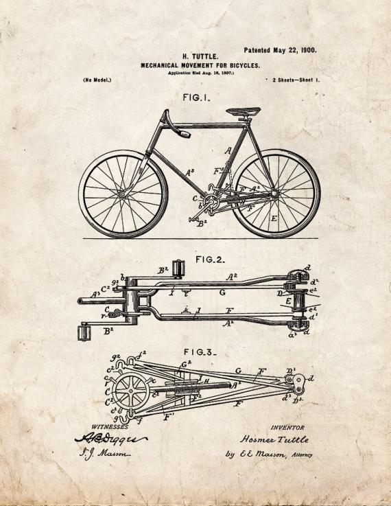Mechanical Movement for Bicycles Patent Print