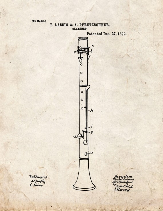 Clarinet Patent Print