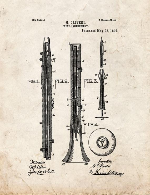 Wind Instrument Patent Print