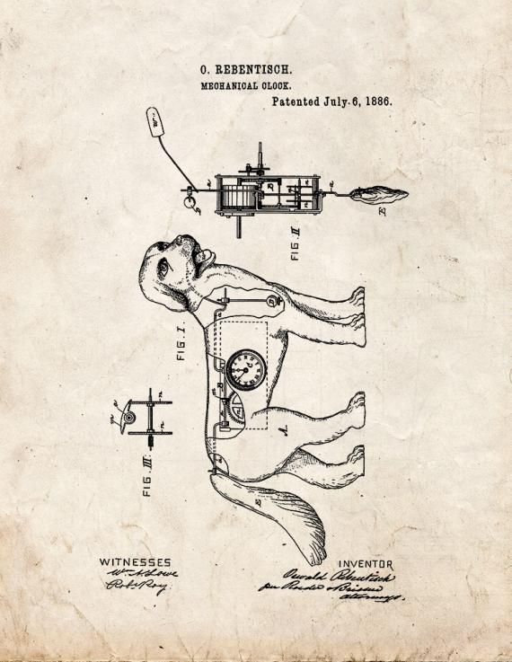 Mechanical Clock Patent Print