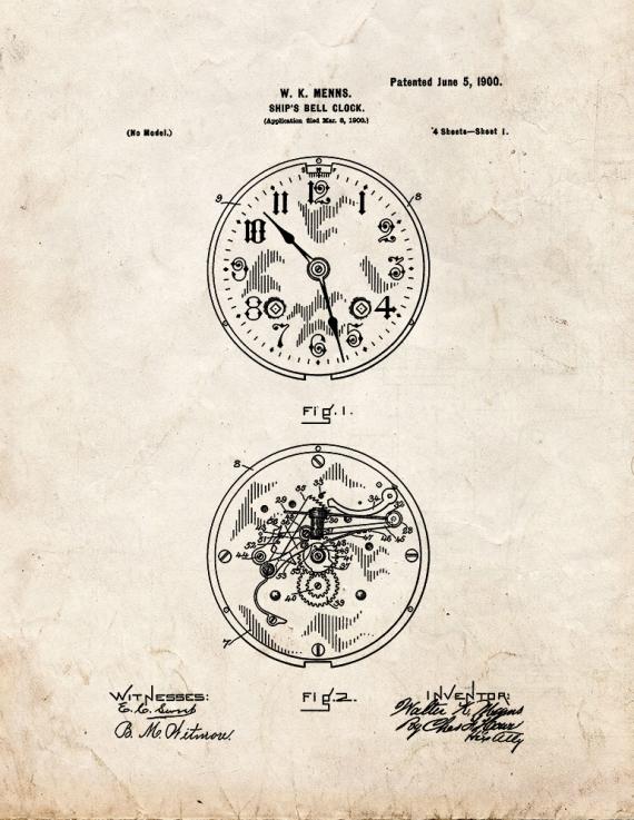 Ship's-bell Clock Patent Print