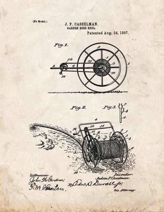 Garden Hose Reel Patent Print