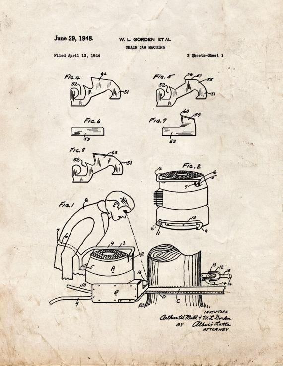 Chain Saw Machine Patent Print