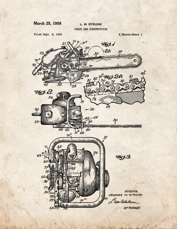 Chain Saw Patent Print