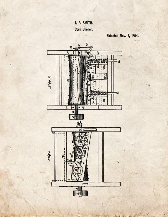 Corn Sheller Patent Print