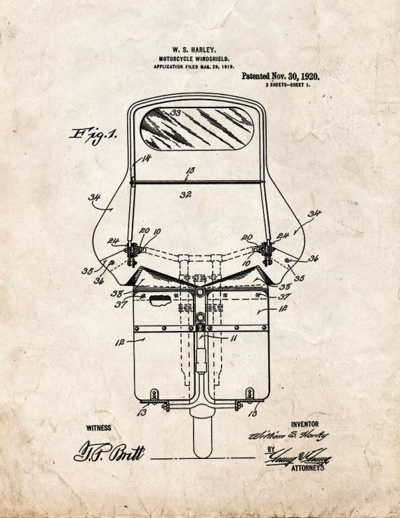 Harley Motorcycle Windshield Patent Print
