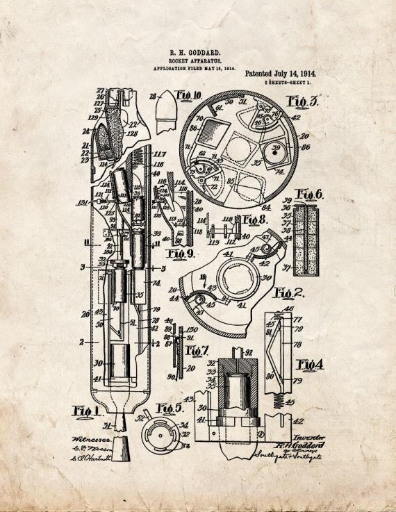 Goddard Rocket Apparatus Patent Print