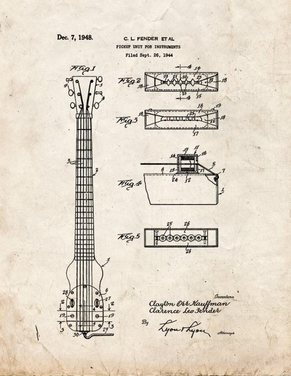 Pickup Unit for Stringed Instruments Patent Print