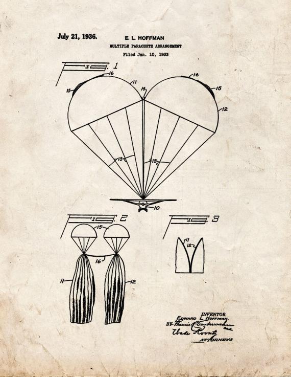 Multiple Parachute Arrangement Patent Print