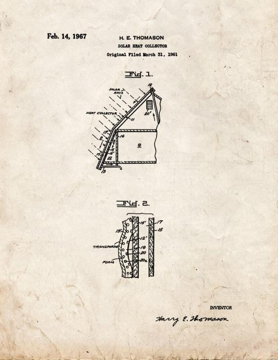 Solar Heat Collector Patent Print
