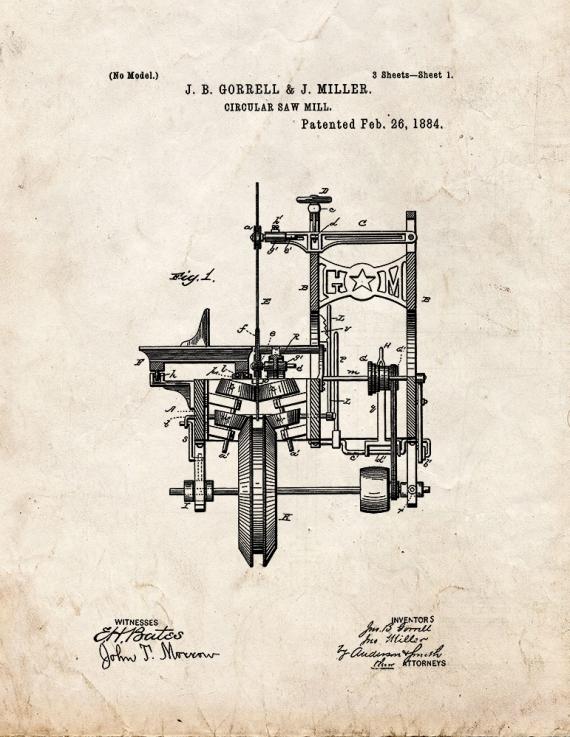 Circular Saw Mill Patent Print