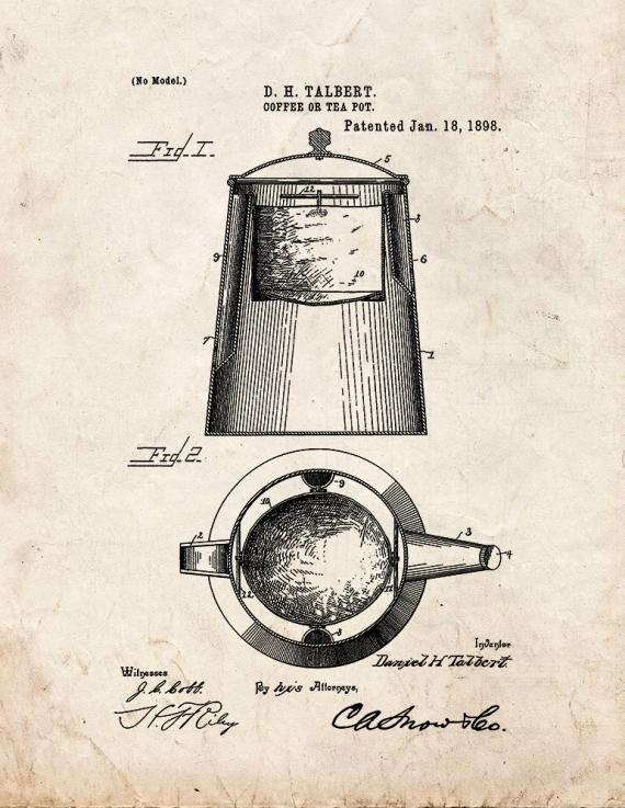 Coffee Or Tea Pot Patent Print
