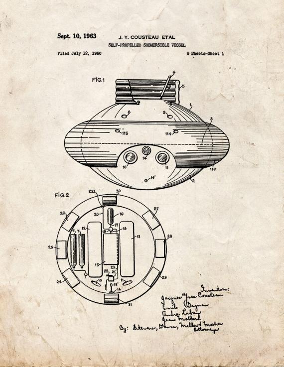 Self-propelled Submersible Vessel Patent Print