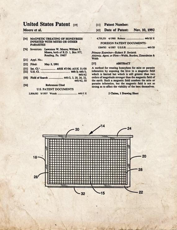 Magnetic Treating Of Honeybees Infested With Mites or Other Parasites Patent Print
