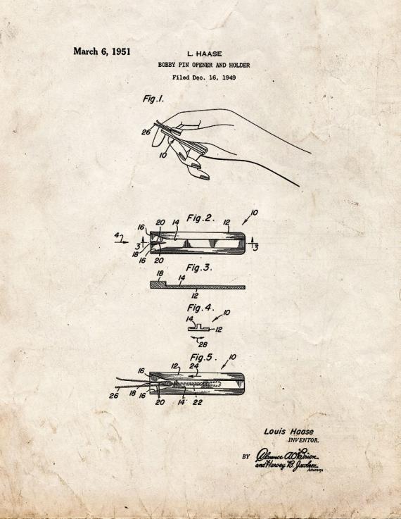 Bobby Pin Opener and Holder Patent Print