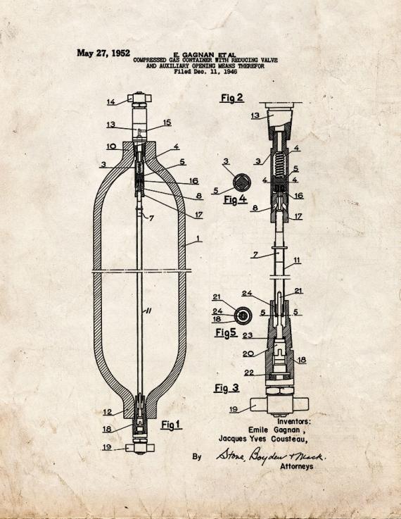 Compressed Gas Container With Reducing Valve Patent Print