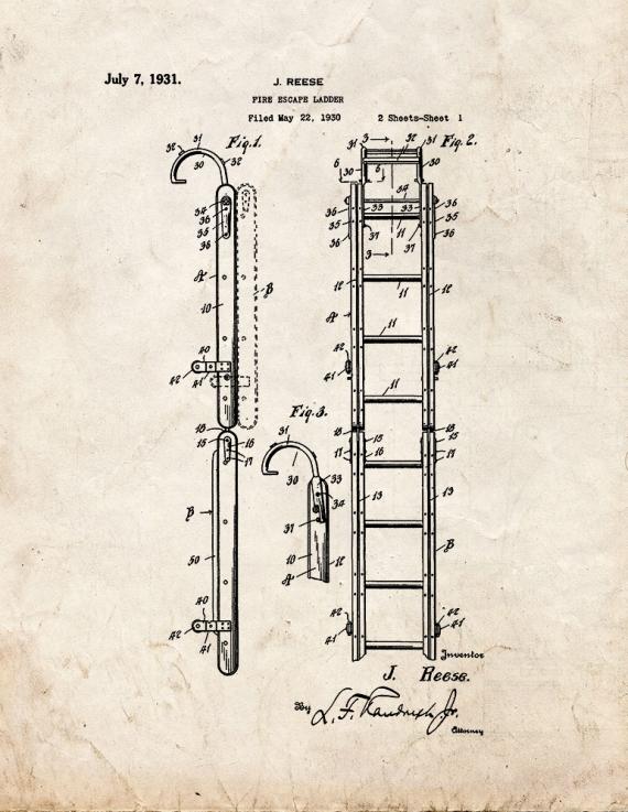 Fire Escape Ladder Patent Print