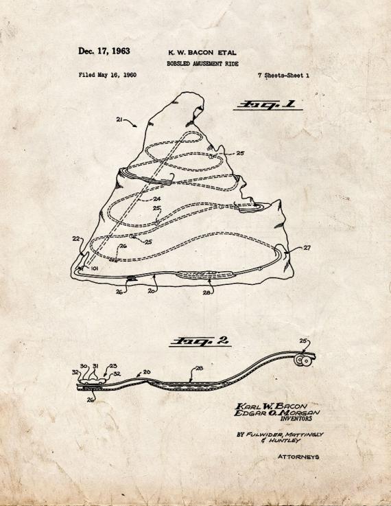 Bobsled Amusement Ride Patent Print