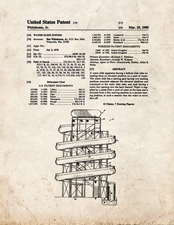 Water Slide Patent Print