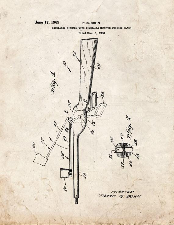 Simulated Firearm With Pivotally Mounted Whiskey Glass Patent Print