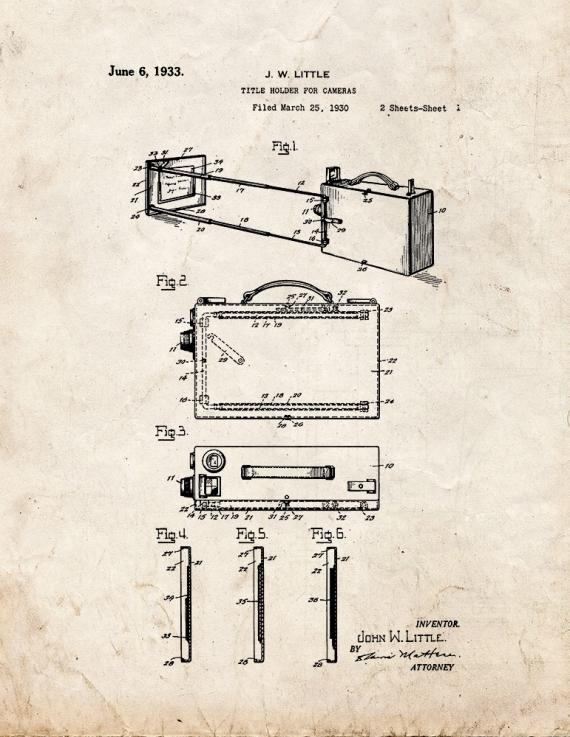 Title Holder for Cameras Patent Print