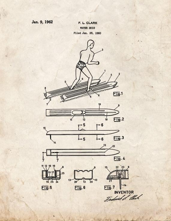 Water Skis Patent Print