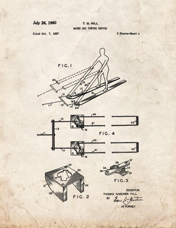 Water Ski Towing Device Patent Print