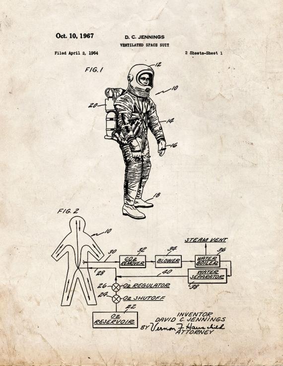 Ventilated Space Suit Patent Print