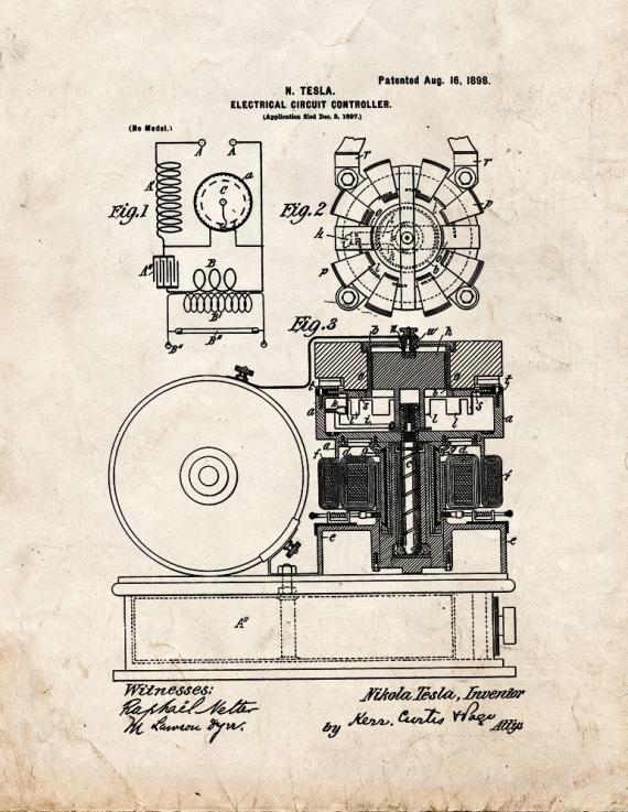 Tesla Electrical Circuit Controller Patent Print