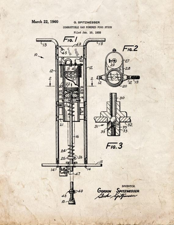 Combustible Gas Powered Pogo Stick Patent Print