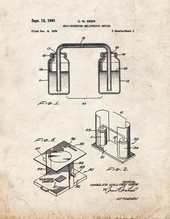 Self-orienting Heliotropic Device Patent Print
