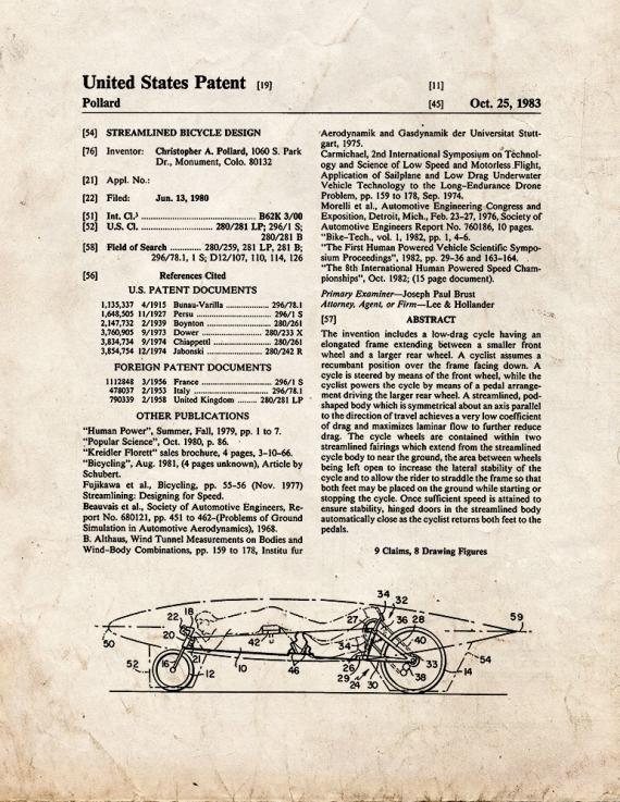 Streamlined Bicycle Design Patent Print