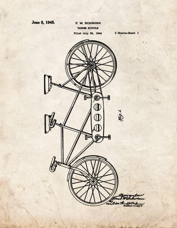 Tandem Bicycle Patent Print
