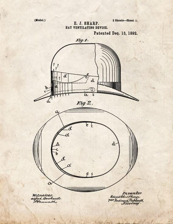 Hat Ventilating Device Patent Print