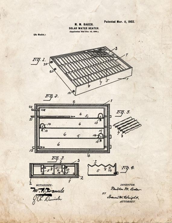Solar Water Heater Patent Print