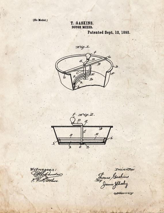 Dough Mixer Patent Print
