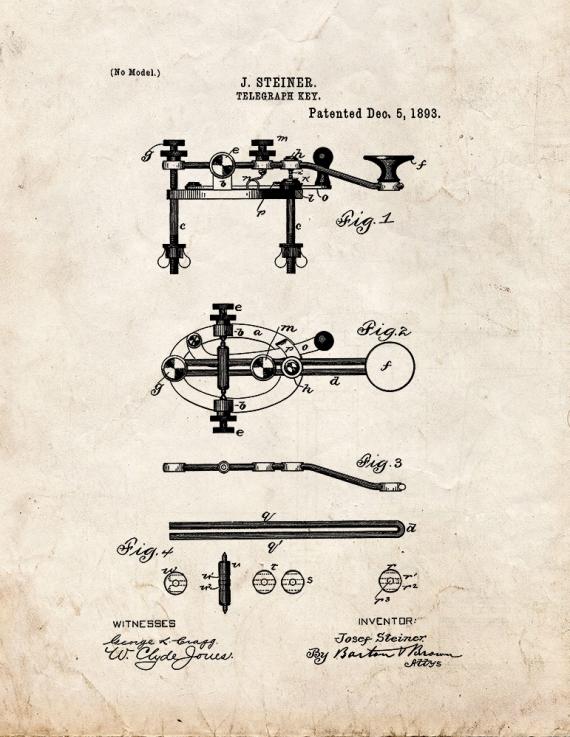 Telegraph Key Patent Print