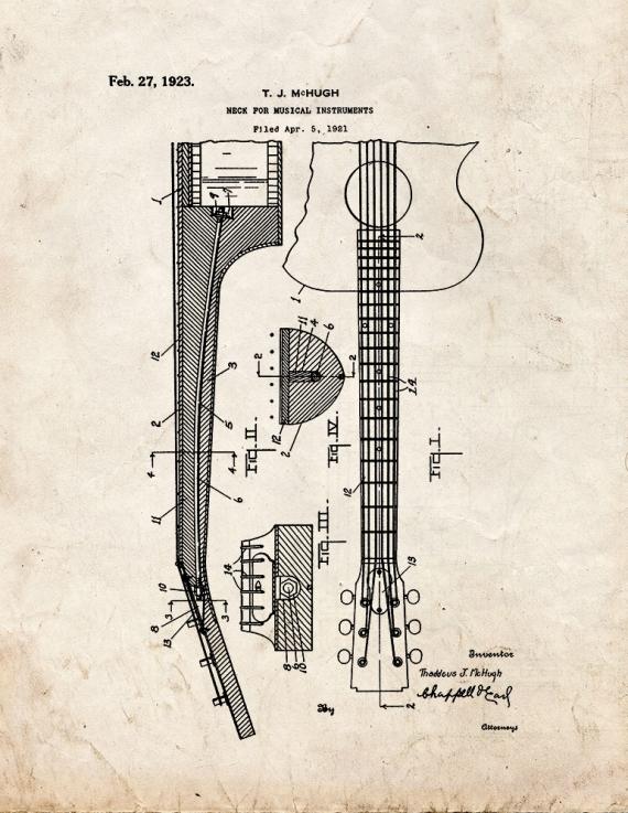 Neck For Musical Instruments Patent Print