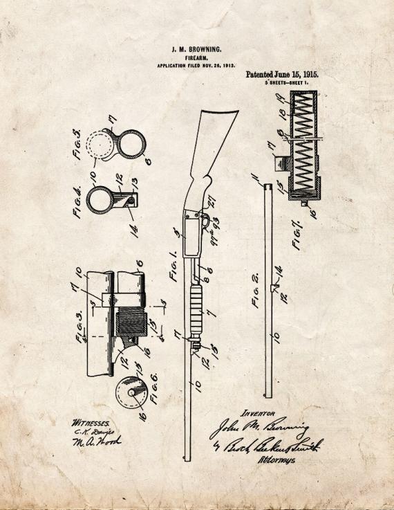 Remington Model 17 and Ithaca 37 pump action Shotguns Patent Print