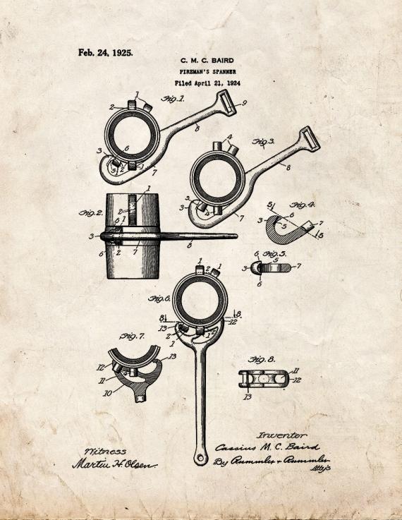 Fireman's Spanner Patent Print
