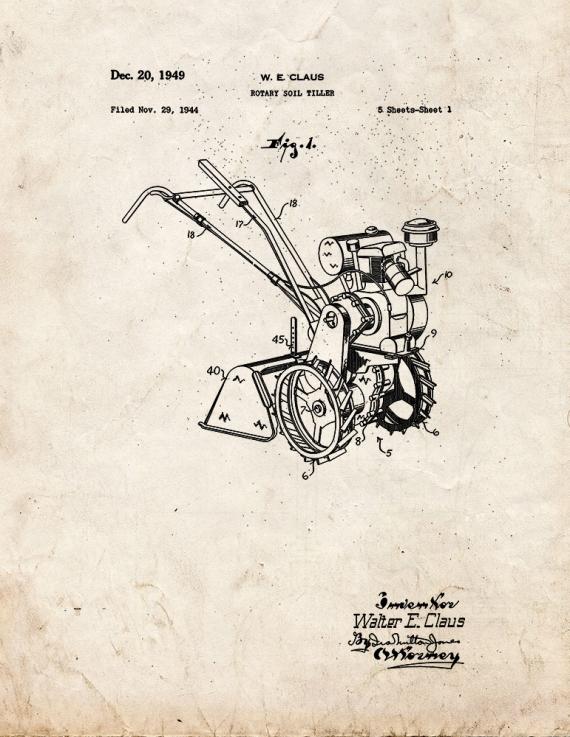 Rotary Soil Tiller Patent Print
