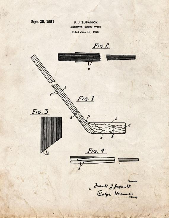 Laminated Hockey Stick Patent Print