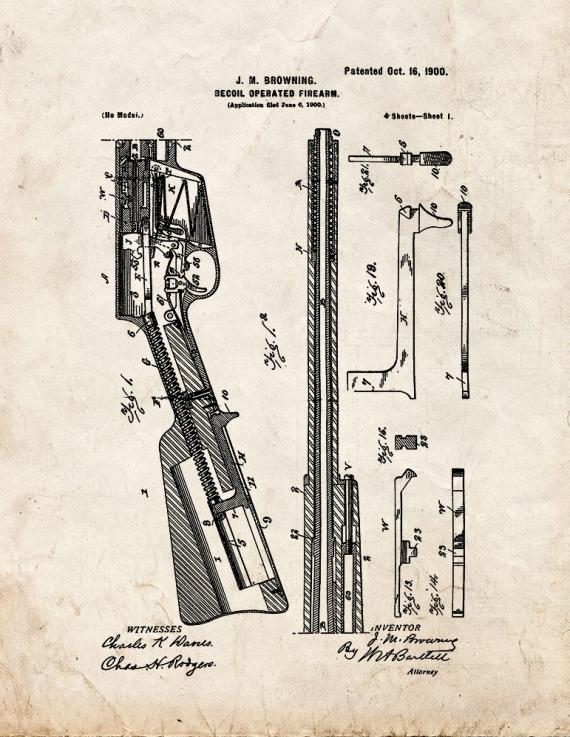 Remington Model 8 semi-automatic Rifle Patent Print