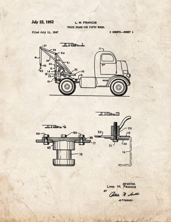 Truck Crane for Fifth Wheel Patent Print