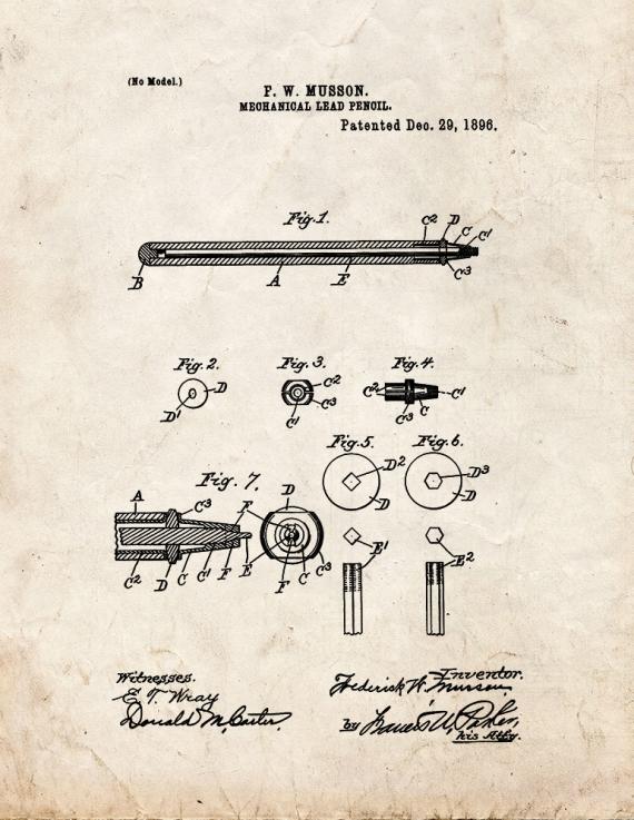 Mechanical Lead Pencil Patent Print
