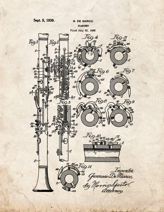 Clarinet Patent Print