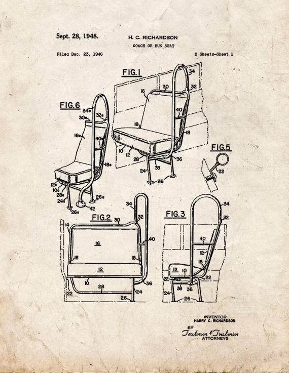 Coach or Bus Seat Patent Print